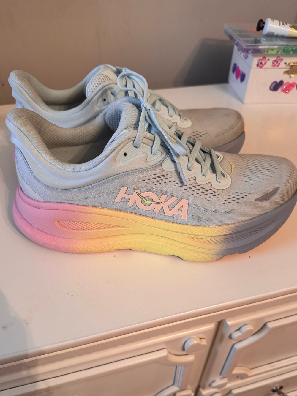 Hoka Bondi 9 Running Shoe in Glimmering Blue/overcast - size 9 - Picture 2 of 10
